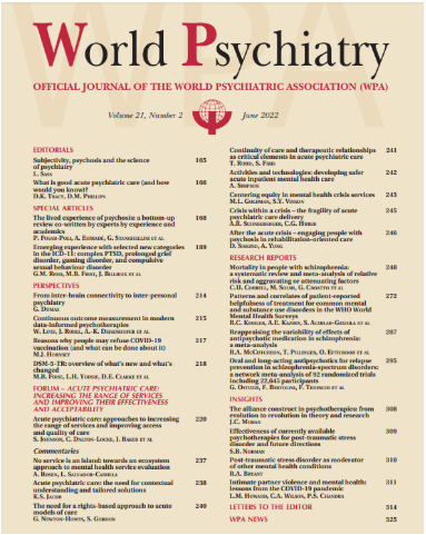 Prof. Maj, World Psychiatry Editor and World Psychiatric Association (WPA) Council Member, is glad to announce the new impact factor of World Psychiatry is 79.683. The journal is number 1 in the list of psychiatric journals for the seventh consecutive year, and no. 1 in the Social Sciences Citation Index for the fifth consecutive year. World Psychiatry is the official journal of the World Psychiatric Association (WPA). It is published regularly in three languages (English, Spanish and Russian), with individual issues or articles also available on the WPA website in other languages (Chinese, French, Arabic, Turkish, Japanese, Romanian and Polish).